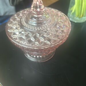 Depression glass candy jar